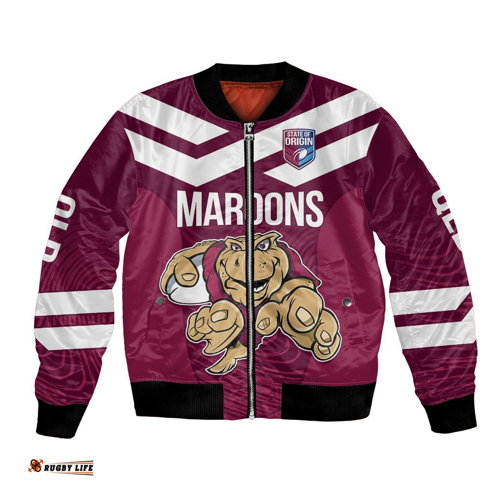 Custom Queensland Rugby Bomber Jacket Maroons Cane Toad Origin Sporty