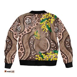 Australia Cute Quokka Bomber Jacket Indigenous Art With Golden Wattle