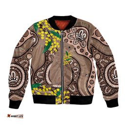 Australia Cute Quokka Bomber Jacket Indigenous Art With Golden Wattle