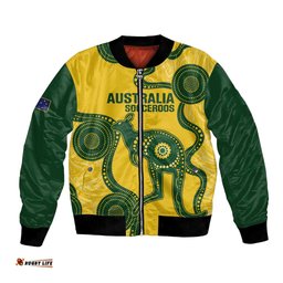 Custom Australia Soccer Bomber Jacket Go Socceroos Kangaroo With Indigenous Art