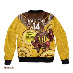 Custom AFL Hawkthorn NAIDOC Week Bomber Jacket Keep The Fire Burning Indigenous Art
