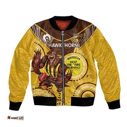 Custom AFL Hawkthorn NAIDOC Week Bomber Jacket Keep The Fire Burning Indigenous Art