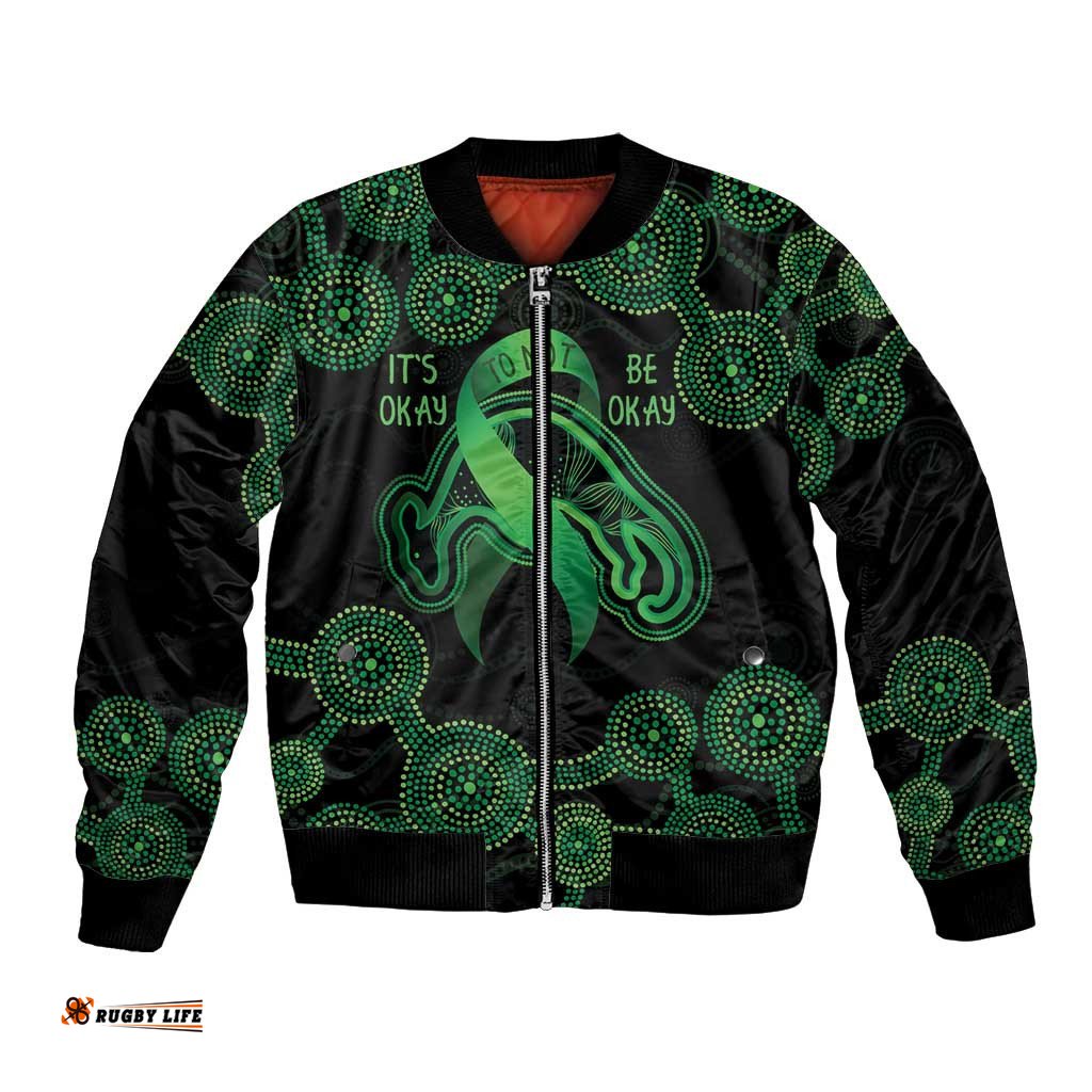 Green Kangaroo Ribbon Aboriginal Personalised Bomber Jacket Depression Awareness