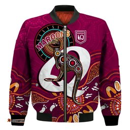 Custom Text And Number Maroons Rugby Bomber Jacket Queensland Kangaroo Aboriginal Dot Paintings