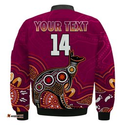 Custom Text And Number Maroons Rugby Bomber Jacket Queensland Kangaroo Aboriginal Dot Paintings