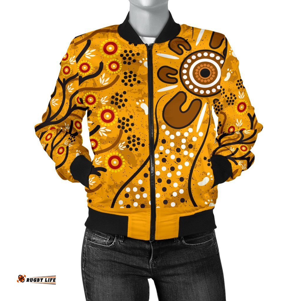 Women's Bomber Jacket - Aboriginal Art In Spring Style