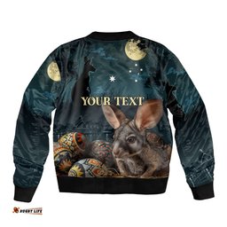 Australia Easter 2024 Bomber Jacket Bunny With Aboriginal Eggs At Starry Night