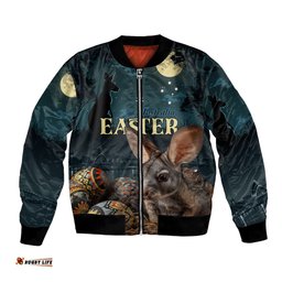 Australia Easter 2024 Bomber Jacket Bunny With Aboriginal Eggs At Starry Night
