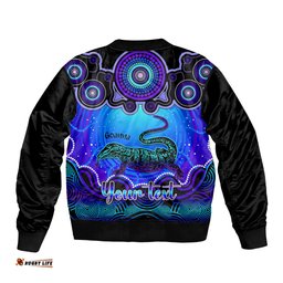 Personalised Australia Capricorn Goanna Zodiac Bomber Jacket Auz Astrology Aboriginal - Blue