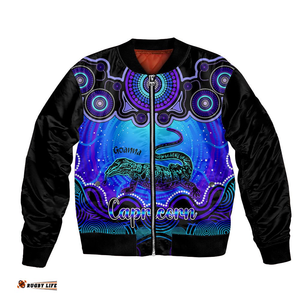 Personalised Australia Capricorn Goanna Zodiac Bomber Jacket Auz Astrology Aboriginal - Blue