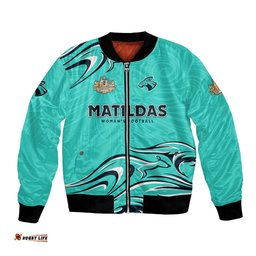 Personalised Australia Soccer Matildas Bomber Jacket Kangaroo Tornado Turquoise