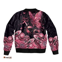 Think Pink Butterfly Ribbon Aboriginal Art Bomber Jacket