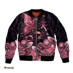 Think Pink Butterfly Ribbon Aboriginal Art Bomber Jacket