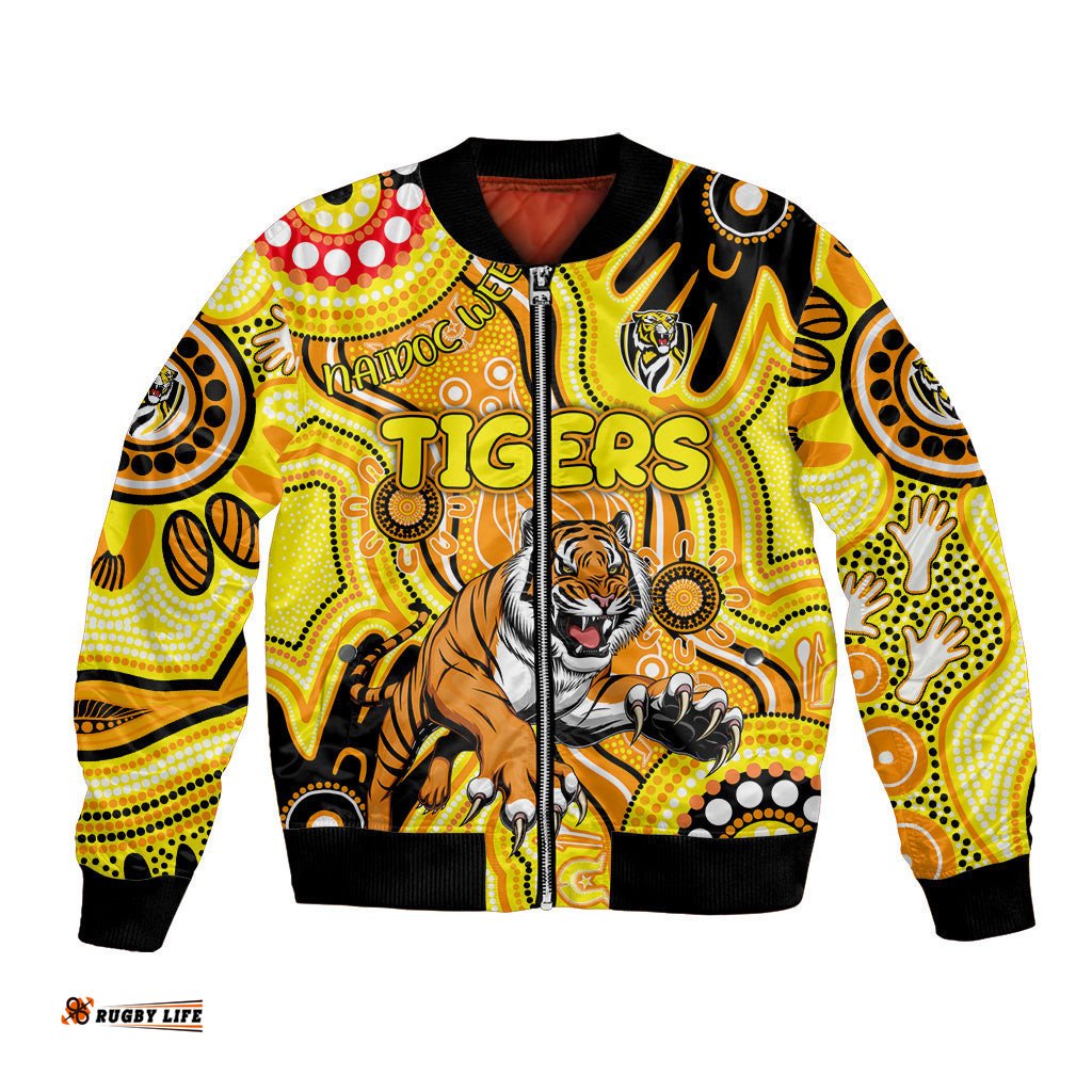 Personalised NAIDOC Week 2024 Richmond Tiger Bomber Jacket Australian Aboriginal Hand Painting