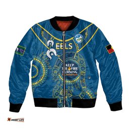 Custom NRL Eels NAIDOC Week Bomber Jacket Keep The Fire Burning Indigenous Art