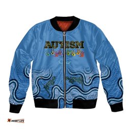 Australia Autism Awareness Bomber Jacket In April We Wear Blue Aboriginal Lizard