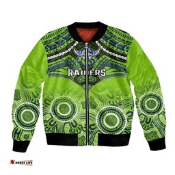 Personalised Raiders Rugby Bomber Jacket Canberra 1981 Aboriginal Mix Polynesian Pattern