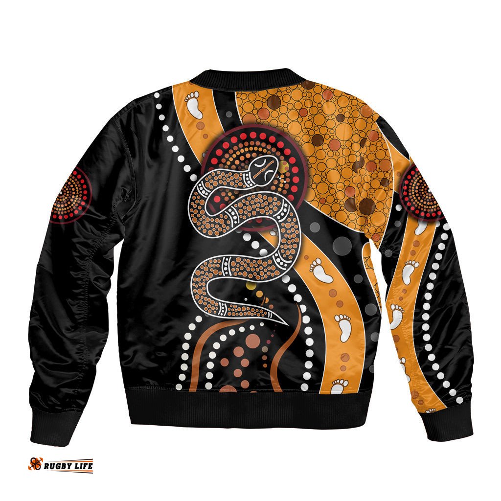 Aboriginal Snake Pattern Dot Art Bomber Jacket TS04