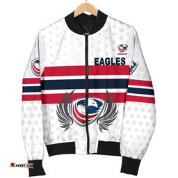 USA Rugby Men's Bomber Jacket Eagles Simple Style - White