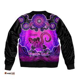 Personalised Australia Leo Lizard Zodiac Bomber Jacket Auz Astrology Aboriginal - Magenta