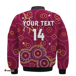 Custom Text And Number Maroons Rugby Bomber Jacket Kangaroo Indigenous Pattern Unique Version