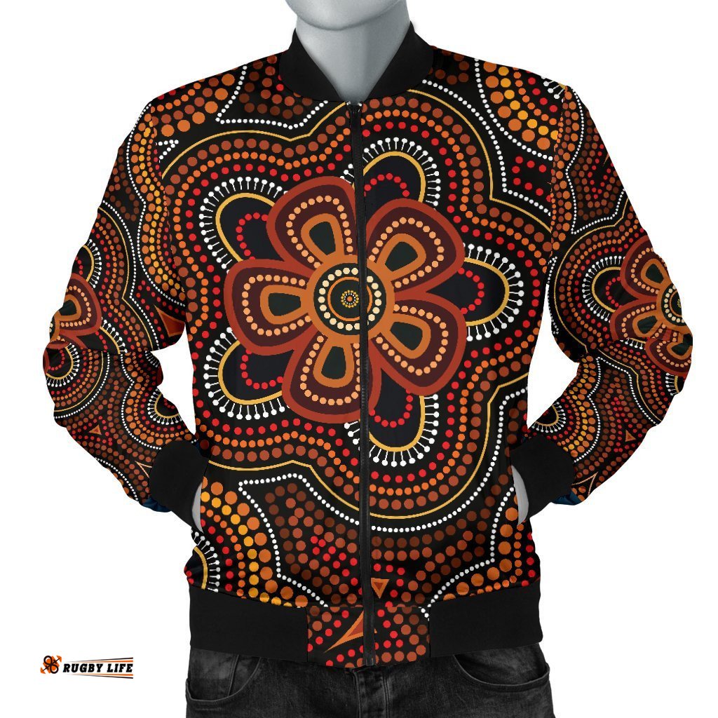 ABoriginal Men's Bomber Jacket - Aboriginal Dot Painting Flowers Style Ver02