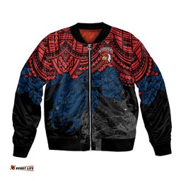 Custom Roosters Rugby Bomber Jacket Sydney Hibiscus and Turtle With Polynesian Pattern