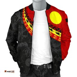 Aboriginal Men's Bomber Jacket, Indigenous Flag Circle Dot Painting