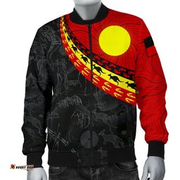 Aboriginal Men's Bomber Jacket, Indigenous Flag Circle Dot Painting