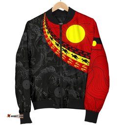Aboriginal Men's Bomber Jacket, Indigenous Flag Circle Dot Painting