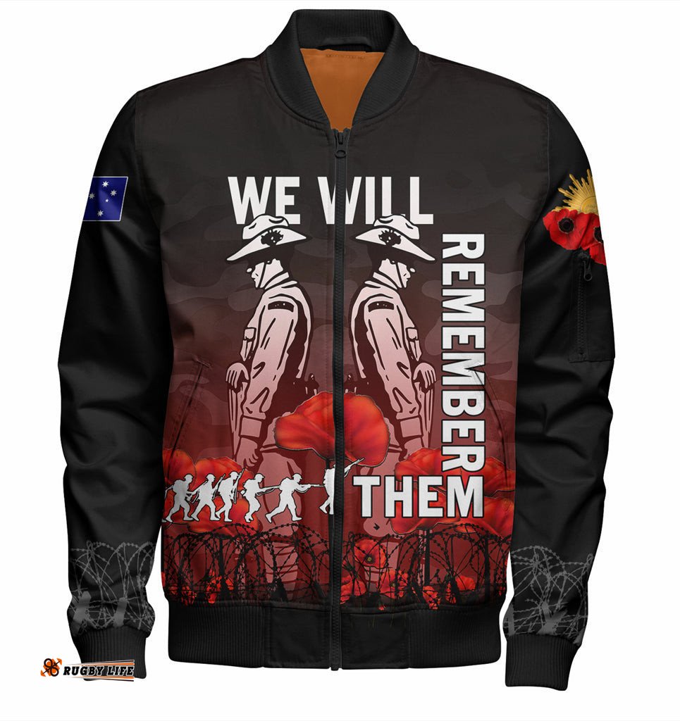 Australia Anzac Day Bomber Jacket - Anzac Day Soldier We Will Remember Them Bomber Jacket Red