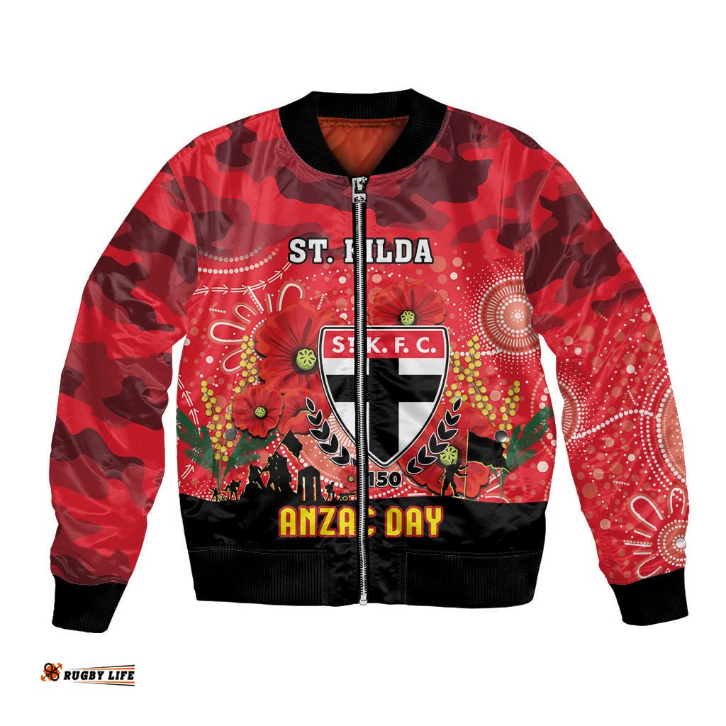 Custom St Kilda Football ANZAC Bomber Jacket Gallipoli Camouflage With Poppies