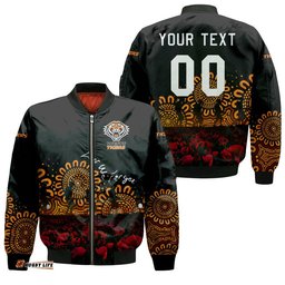 Wests Tigers Bomber Jacket Personalized Aboriginal Rugby Anzac Day Poppy With Soldiers - NRL