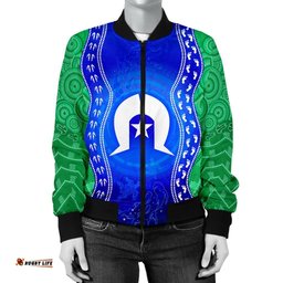 Torres Strait Islanders Women's Bomber Jacket - Torres Symbol With Aboriginal Patterns