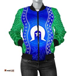 Torres Strait Islanders Women's Bomber Jacket - Torres Symbol With Aboriginal Patterns