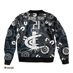Custom Carlton Blues NAIDOC Week 2024 Bomber Jacket Fire Burning Aboriginal Dots Art