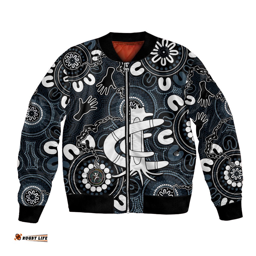 Custom Carlton Blues NAIDOC Week 2024 Bomber Jacket Fire Burning Aboriginal Dots Art