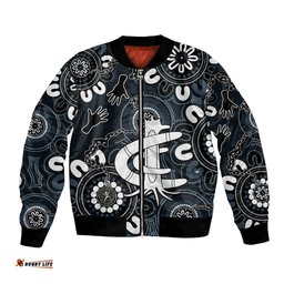 Custom Carlton Blues NAIDOC Week 2024 Bomber Jacket Fire Burning Aboriginal Dots Art