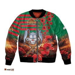 Personalised Rabbitohs Rugby ANZAC Bomber Jacket Starry Night and Field of Poppies