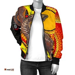 Women's Bomber Jacket - Australian Aboriginal Dot Painting Sun and Lizard