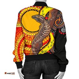 Women's Bomber Jacket - Australian Aboriginal Dot Painting Sun and Lizard