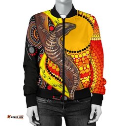 Women's Bomber Jacket - Australian Aboriginal Dot Painting Sun and Lizard