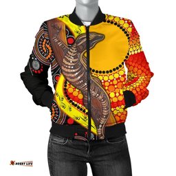 Women's Bomber Jacket - Australian Aboriginal Dot Painting Sun and Lizard