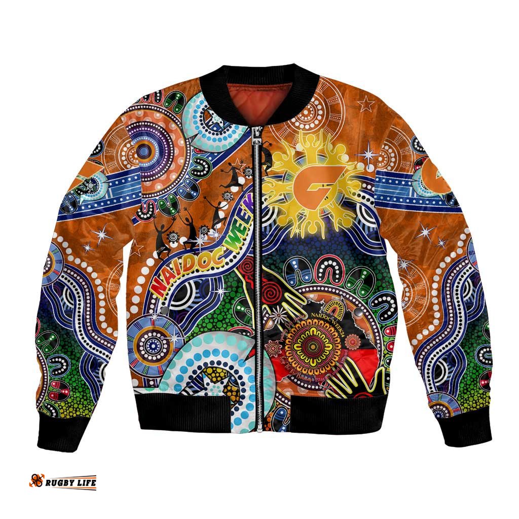Custom NAIDOC Week 2024 GWS Giants Bomber Jacket Australia Aboriginal Dot Painting