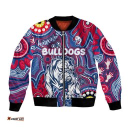 Personalised NAIDOC Week 2024 Western Bulldogs Bomber Jacket Australian Aboriginal Hand Painting