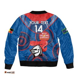 Custom NRL Knights NAIDOC Week Bomber Jacket Keep The Fire Burning Indigenous Art