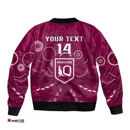 Personalised Maroons Rugby Bomber Jacket QLD Aboriginal Art