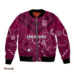 Personalised Maroons Rugby Bomber Jacket QLD Aboriginal Art