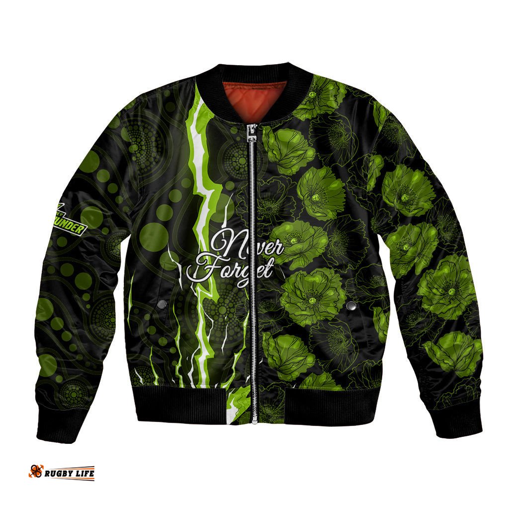 Thunder Cricket Never Forget Custom Bomber Jacket ANZAC Day with Poppy Aboriginal