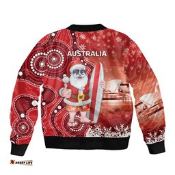 Christmas In July Australia Bomber Jacket Santa Surfboard Sydney Opera House - Red